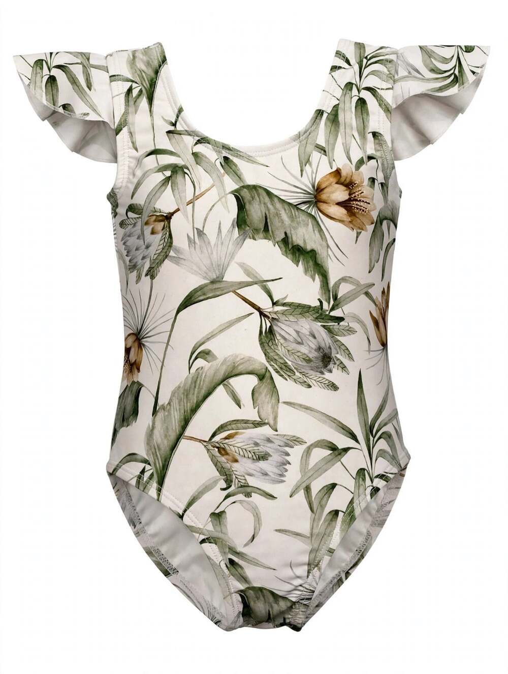 Rylee + Cru Baby Girl Swimsuit 12-18M Botanical Print Flutter Sleeve